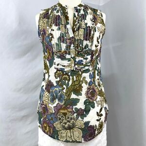 NWT MAGAZINE White Muted Multicolor Floral V Neck Tank‎ Top Womens S Boho Fairy